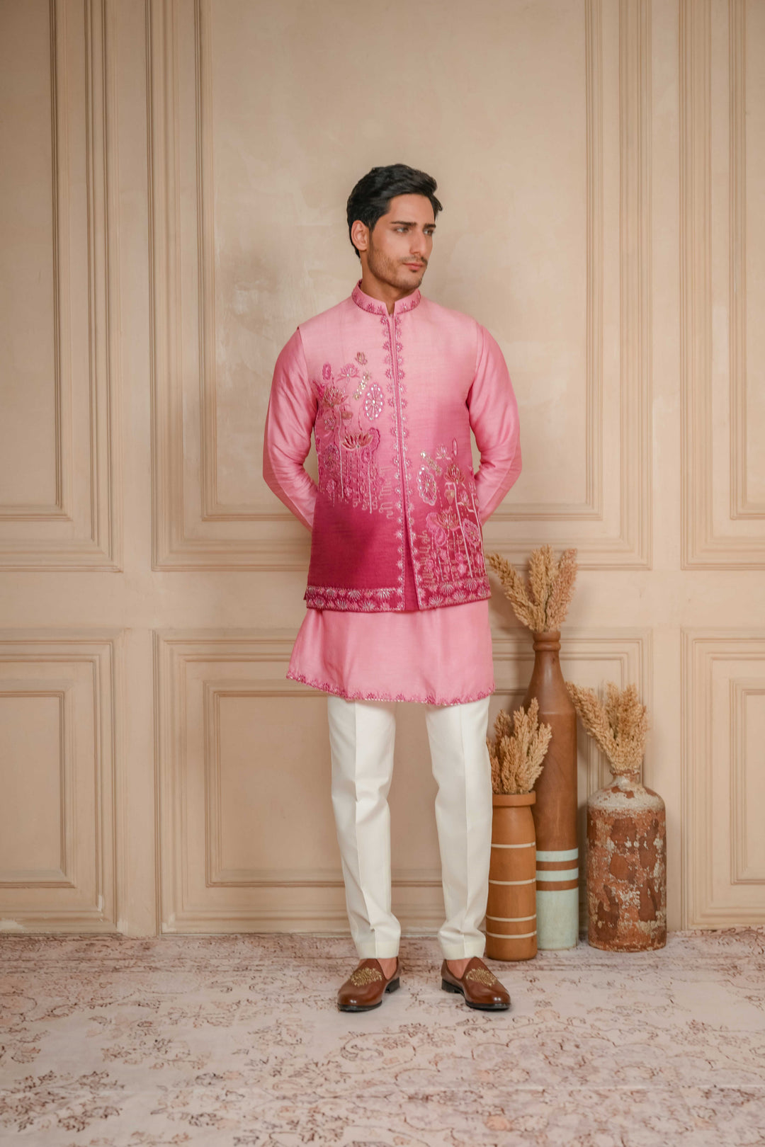 DUSTY PINK TO MULBERRY PINK OMBRE KOTI-KURTA