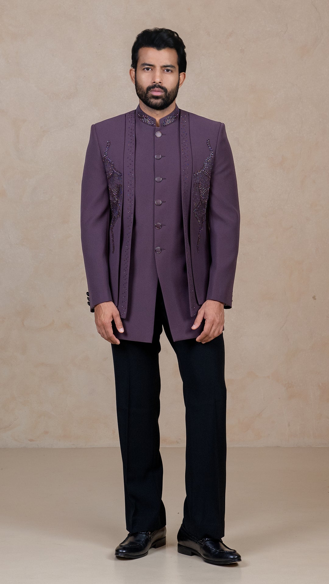 Dark Lavender - Cutdana & Pearls - Polyester Lycra - Indo Western – Image 2