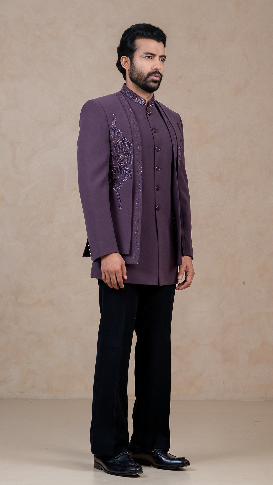 Dark Lavender - Cutdana & Pearls - Polyester Lycra - Indo Western – Image 3
