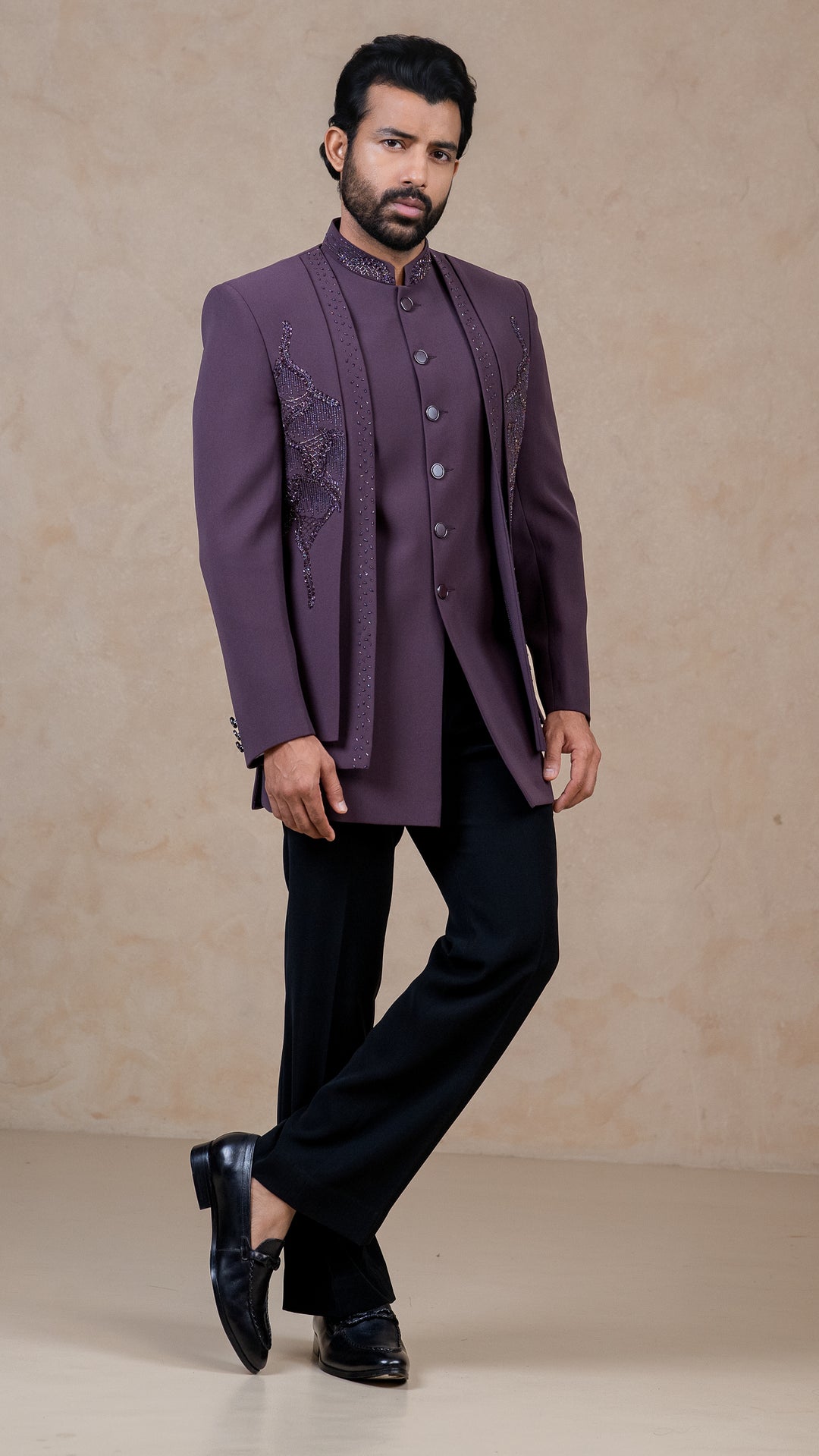 Dark Lavender - Cutdana & Pearls - Polyester Lycra - Indo Western – Image 1