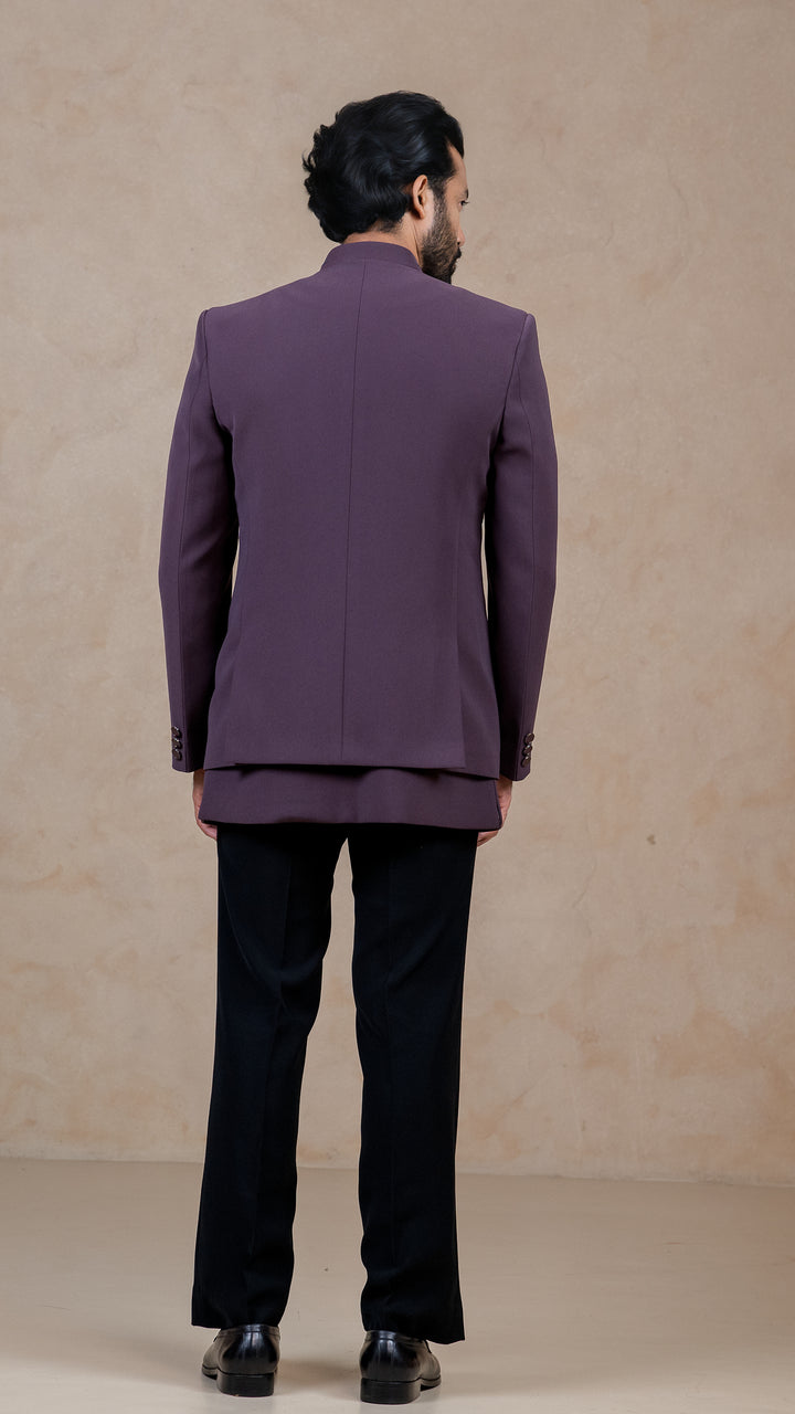 Dark Lavender - Cutdana & Pearls - Polyester Lycra - Indo Western