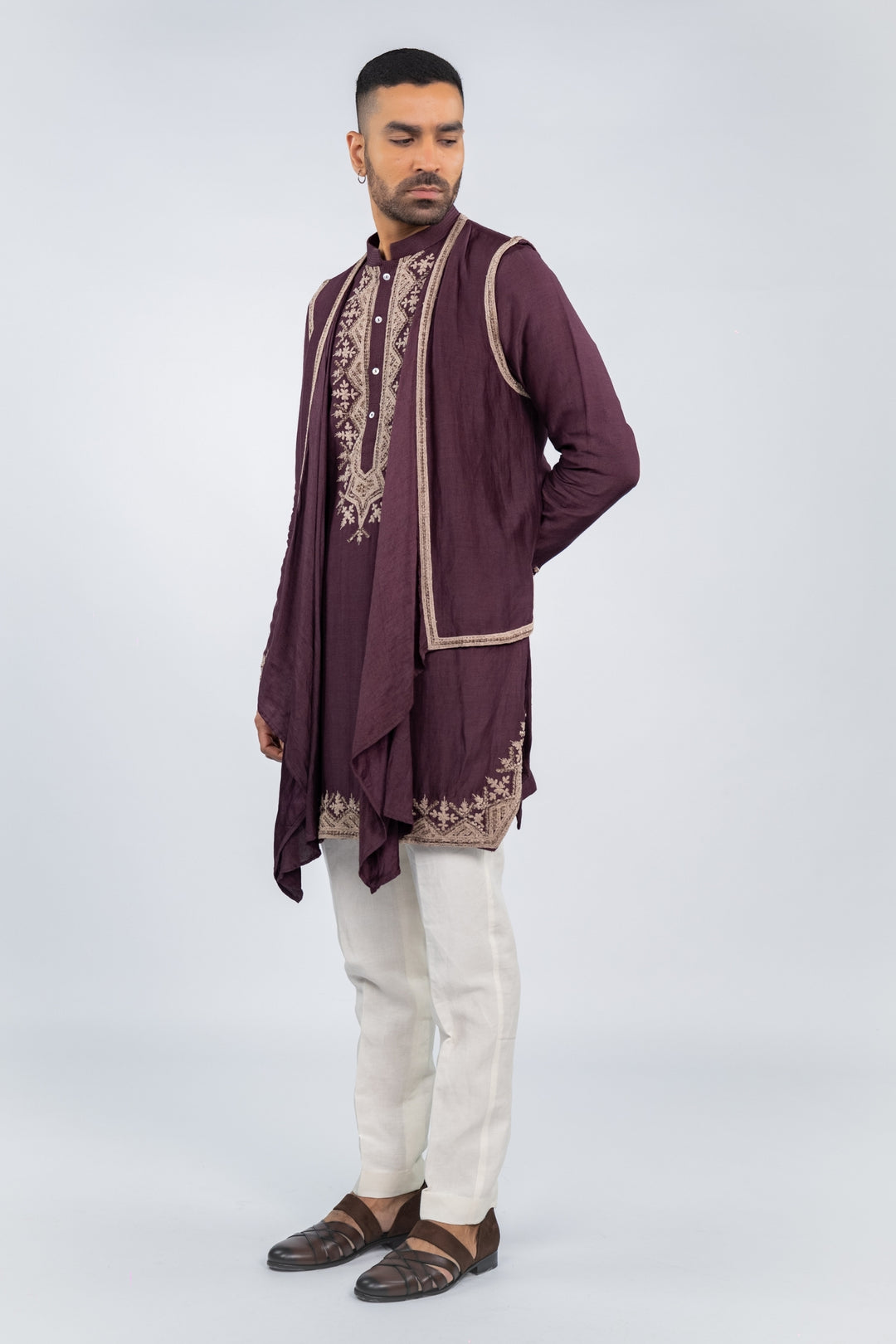Deep Purple Draped Koti Kurta Set – Image 5
