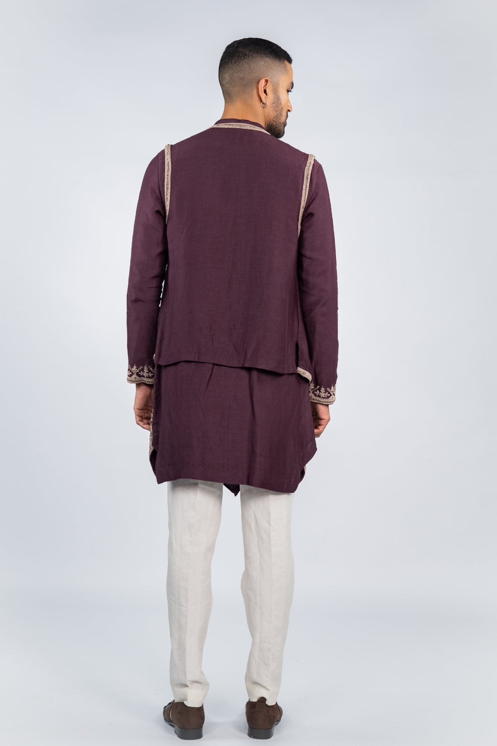 Deep Purple Draped Koti Kurta Set