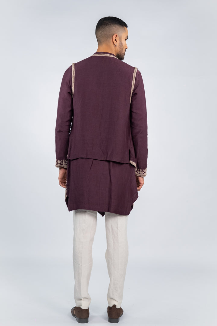 Deep Purple Draped Koti Kurta Set