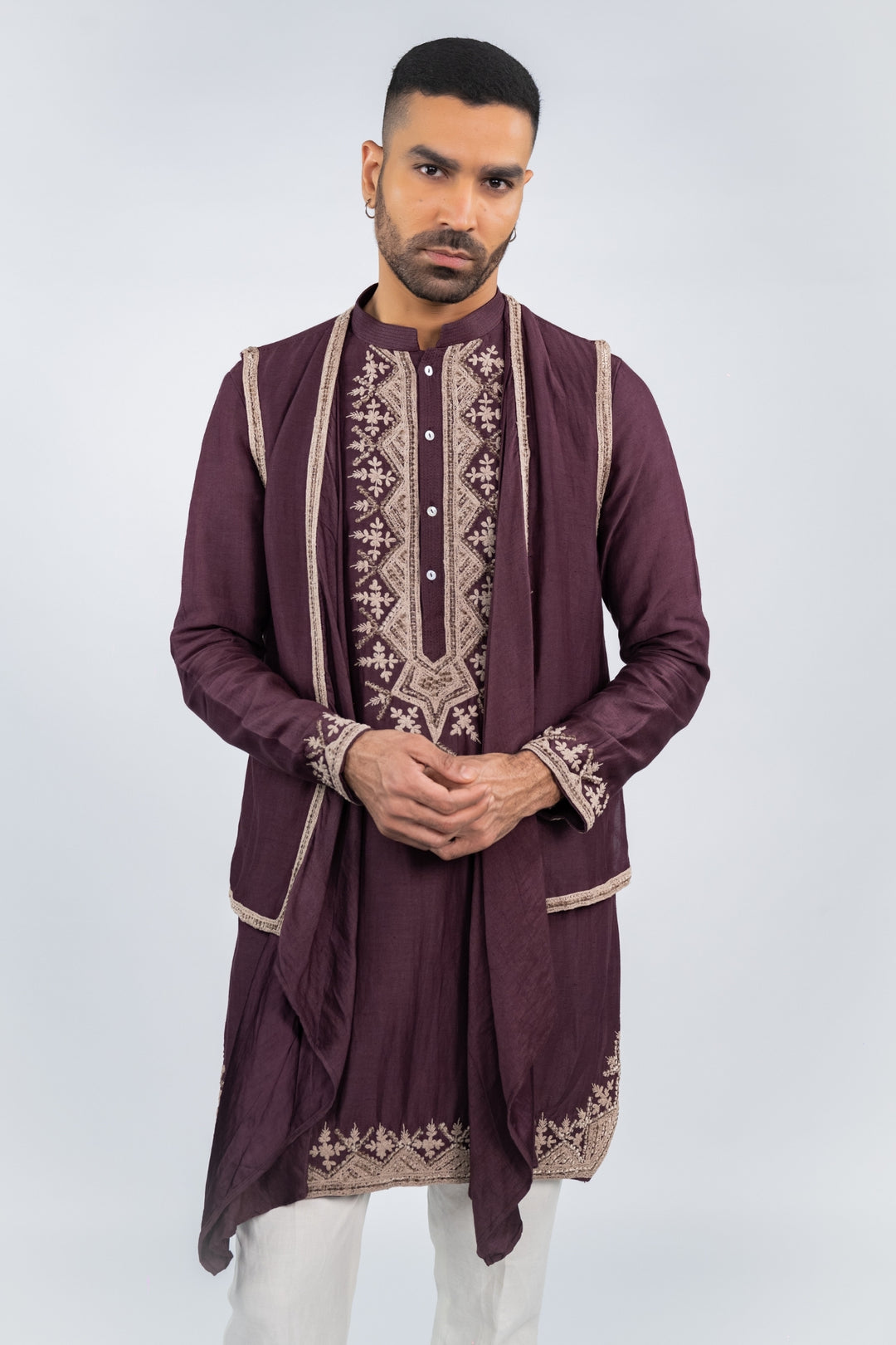Deep Purple Draped Koti Kurta Set – Image 6
