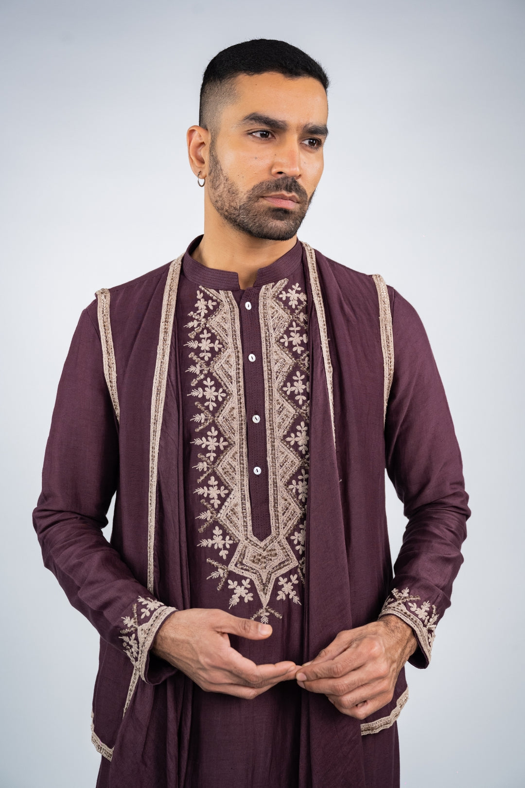 Deep Purple Draped Koti Kurta Set – Image 3