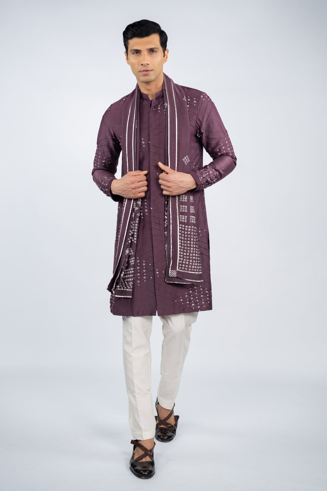 Deep Purple Front Open Kurta Set