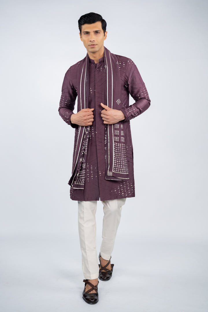 Deep Purple Front Open Kurta Set