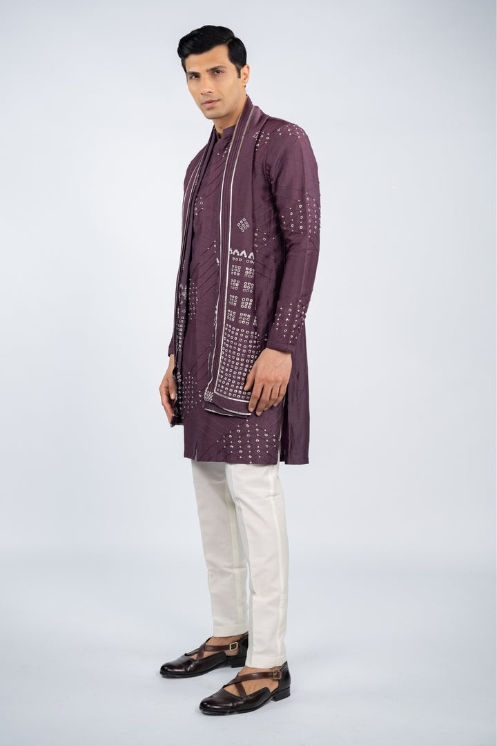 Deep Purple Front Open Kurta Set