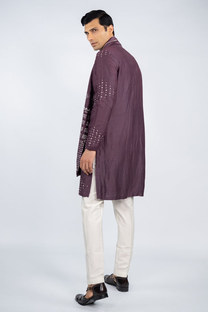 Deep Purple Front Open Kurta Set