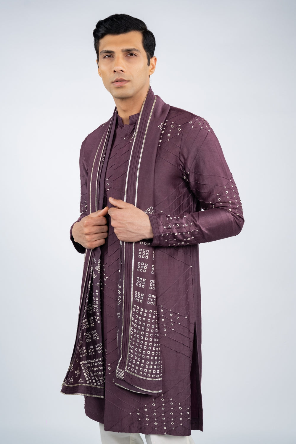 Deep Purple Front Open Kurta Set