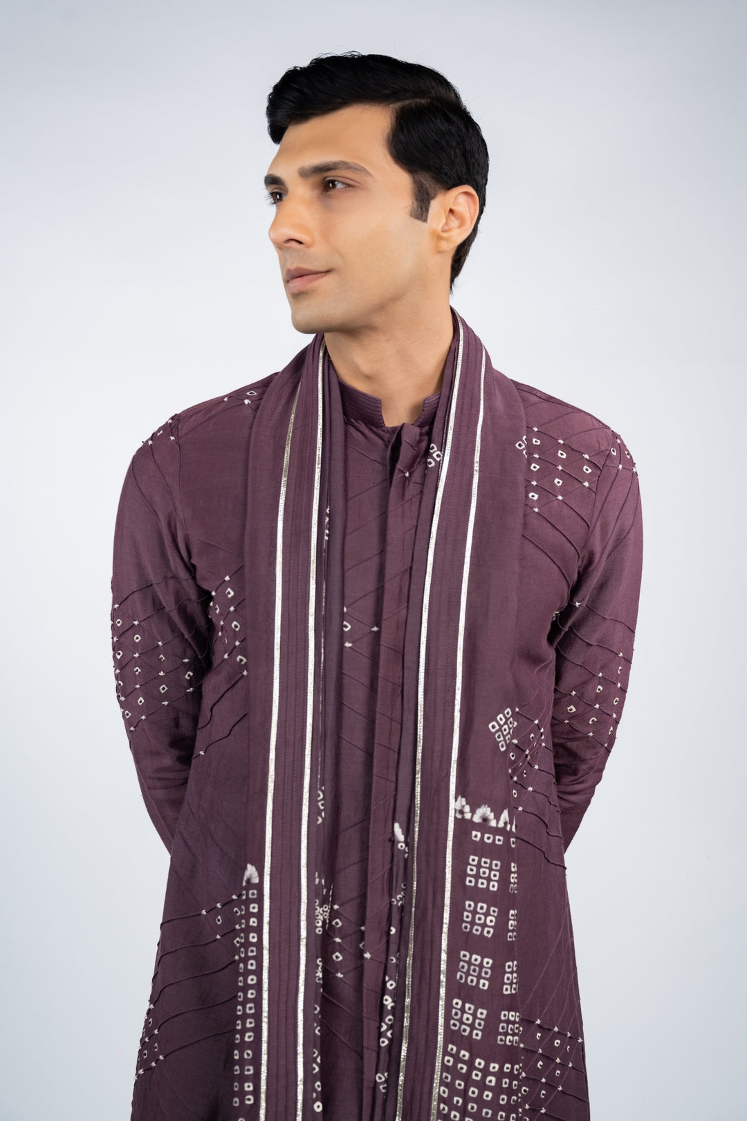 Deep Purple Front Open Kurta Set – Image 4