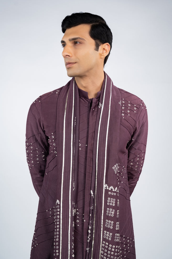 Deep Purple Front Open Kurta Set