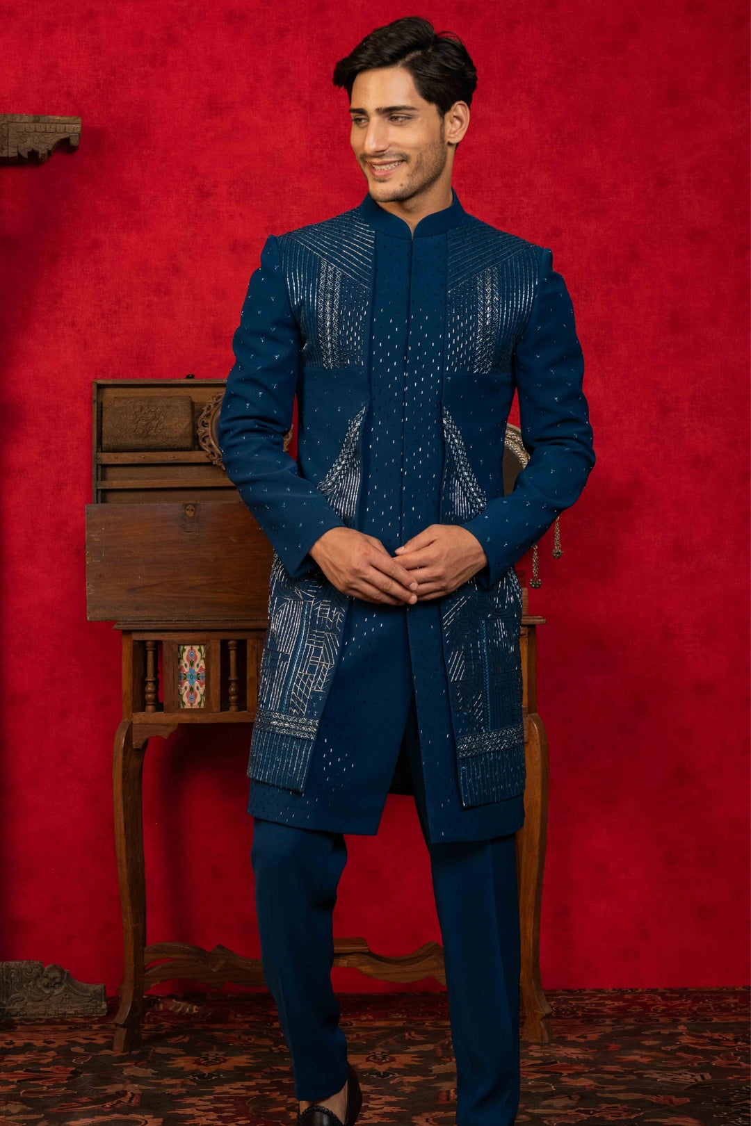 Deep Sea Blue Indo-Western Set – Image 3