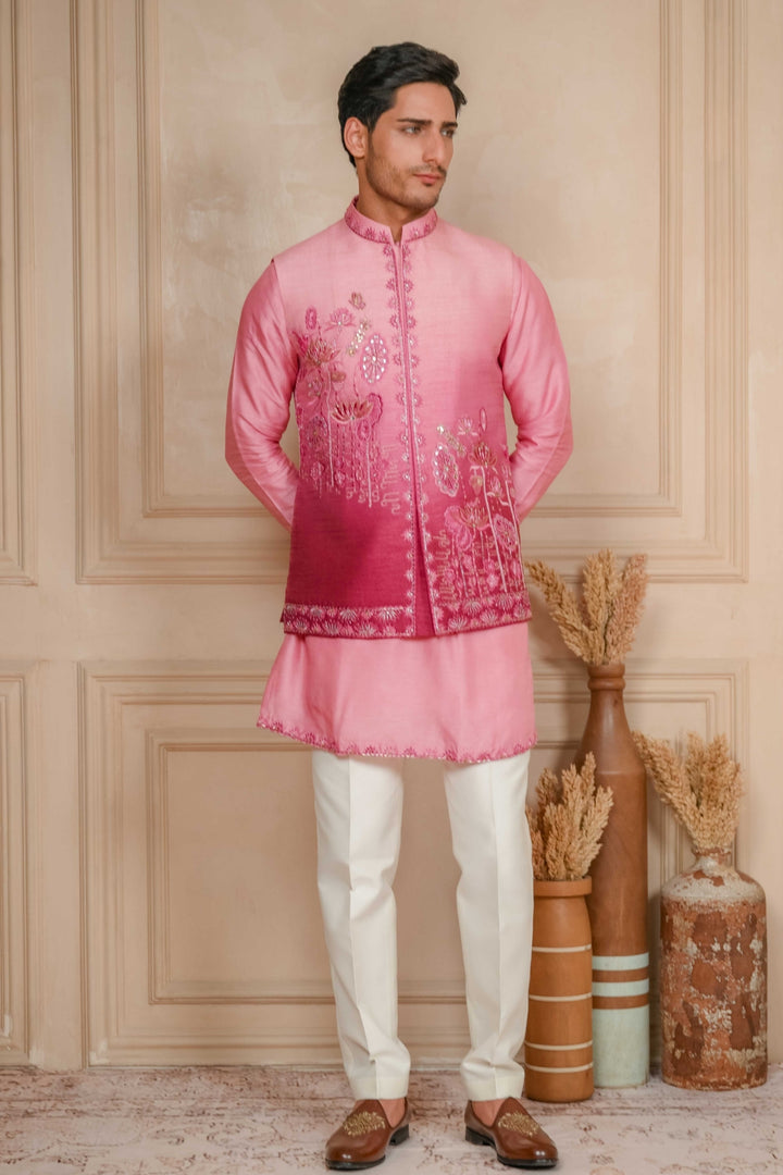 Dusty to Mulberry Pink Ombre Koti-Kurta