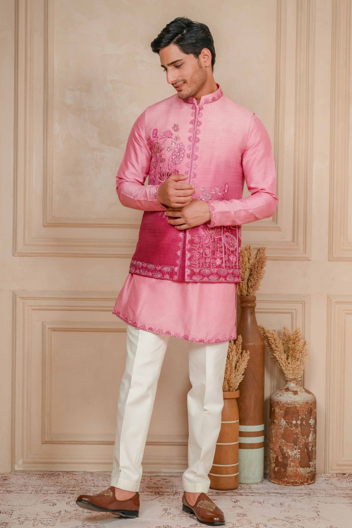 Dusty to Mulberry Pink Ombre Koti-Kurta
