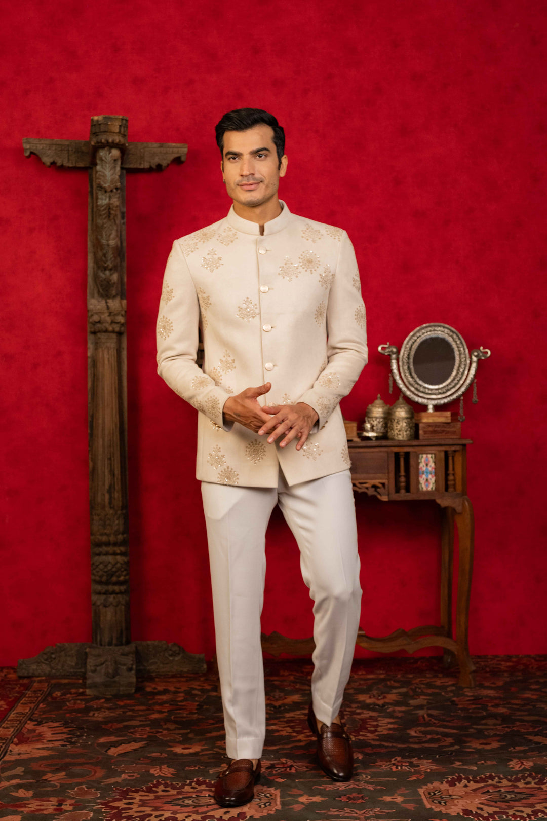 Exquisite Jodhpuri Ensemble with Intricate Hand Embroidery and Sequin Accents – Image 3