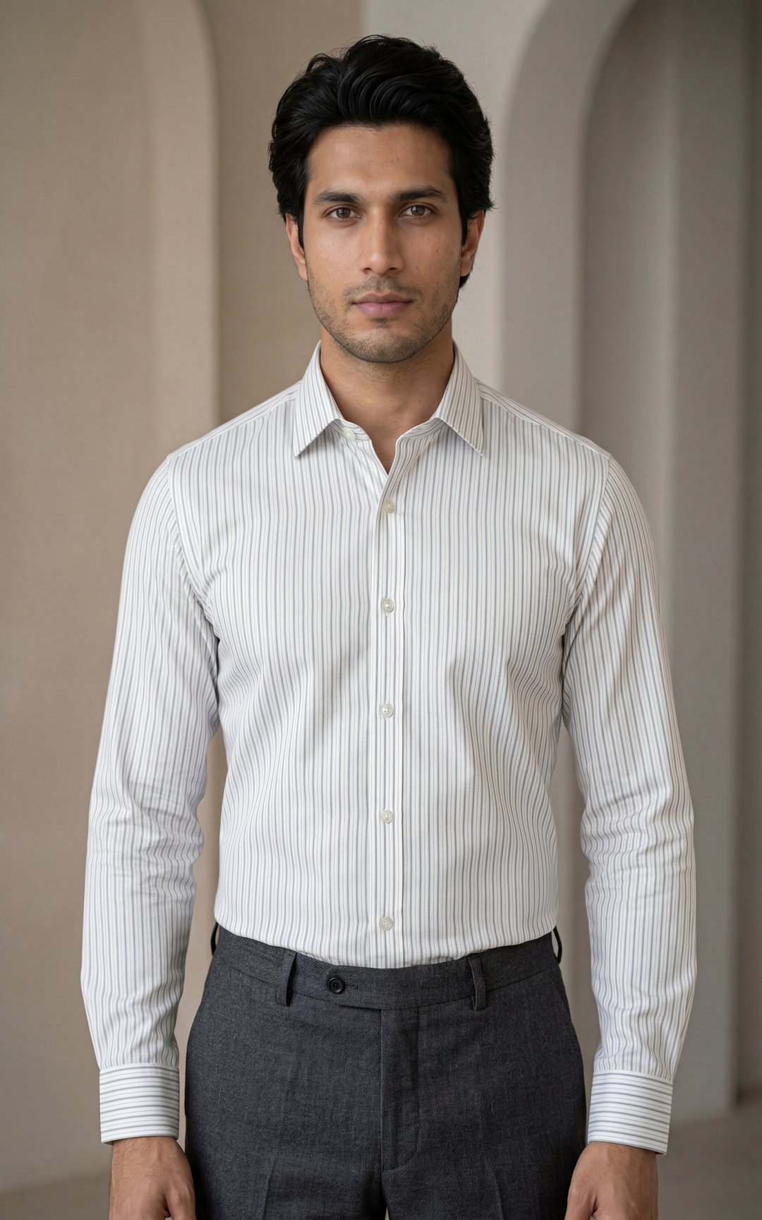 White Striped Formal Shirt for Men – Regular Fit Cotton (Full/Half Sleeve)