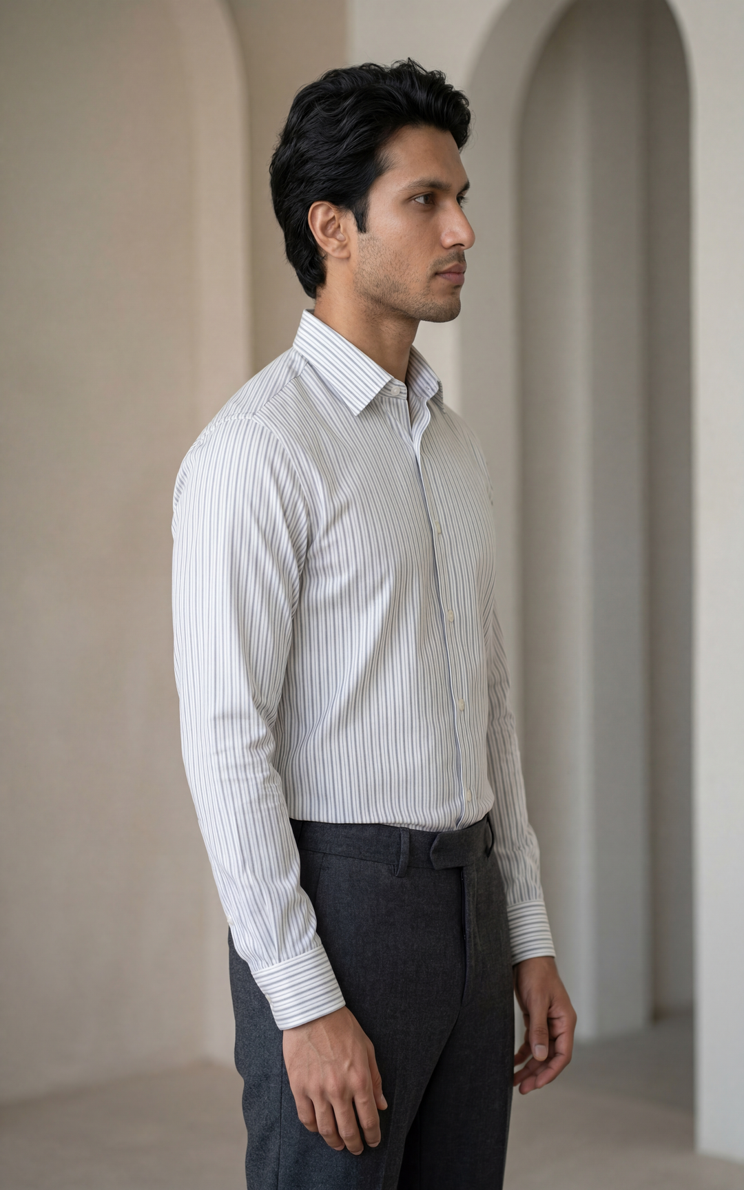White Striped Formal Shirt for Men – Regular Fit Cotton (Full/Half Sleeve) – Image 4