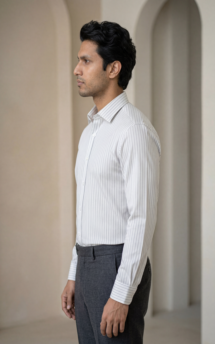 White Striped Formal Shirt for Men – Regular Fit Cotton (Full/Half Sleeve)