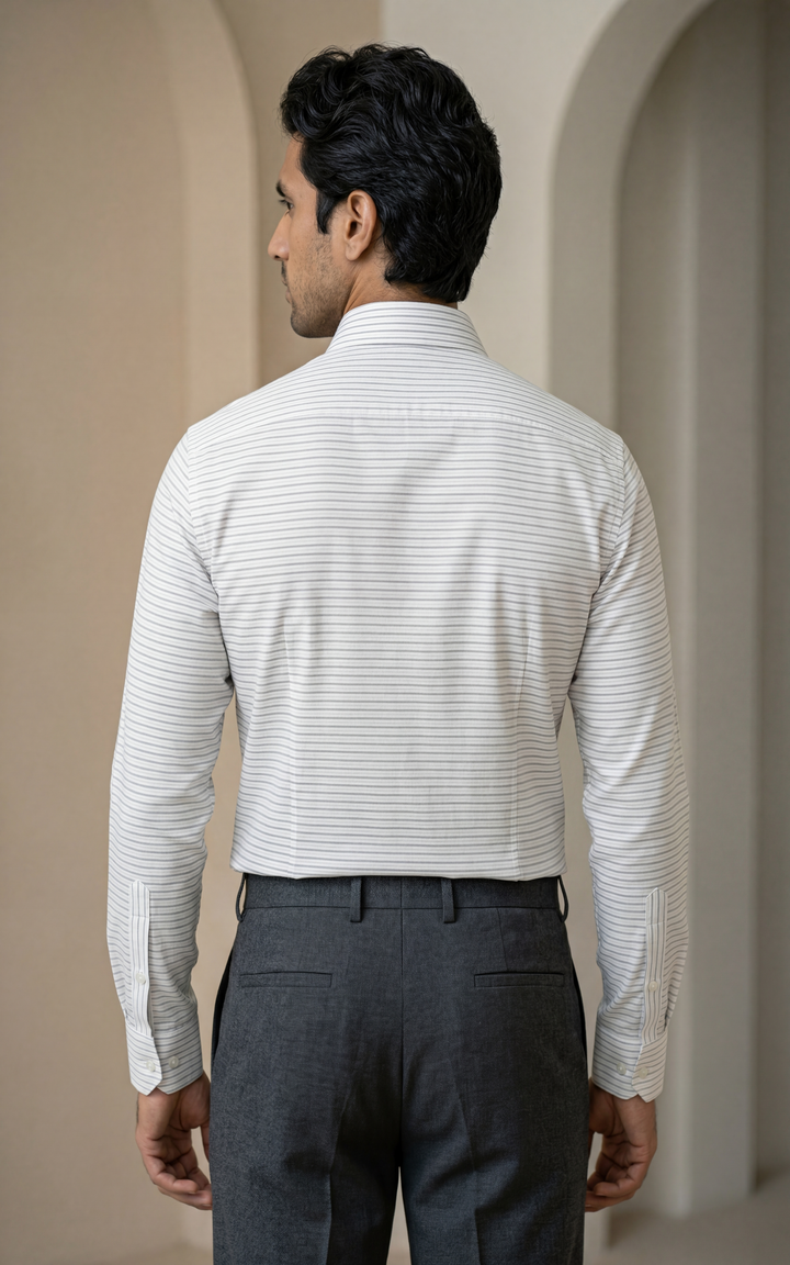 White Striped Formal Shirt for Men – Regular Fit Cotton (Full/Half Sleeve)