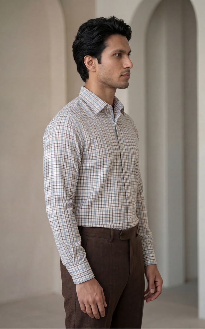 Cotton & Wool Checked QualityShirt for Men – Regular Fit Premium