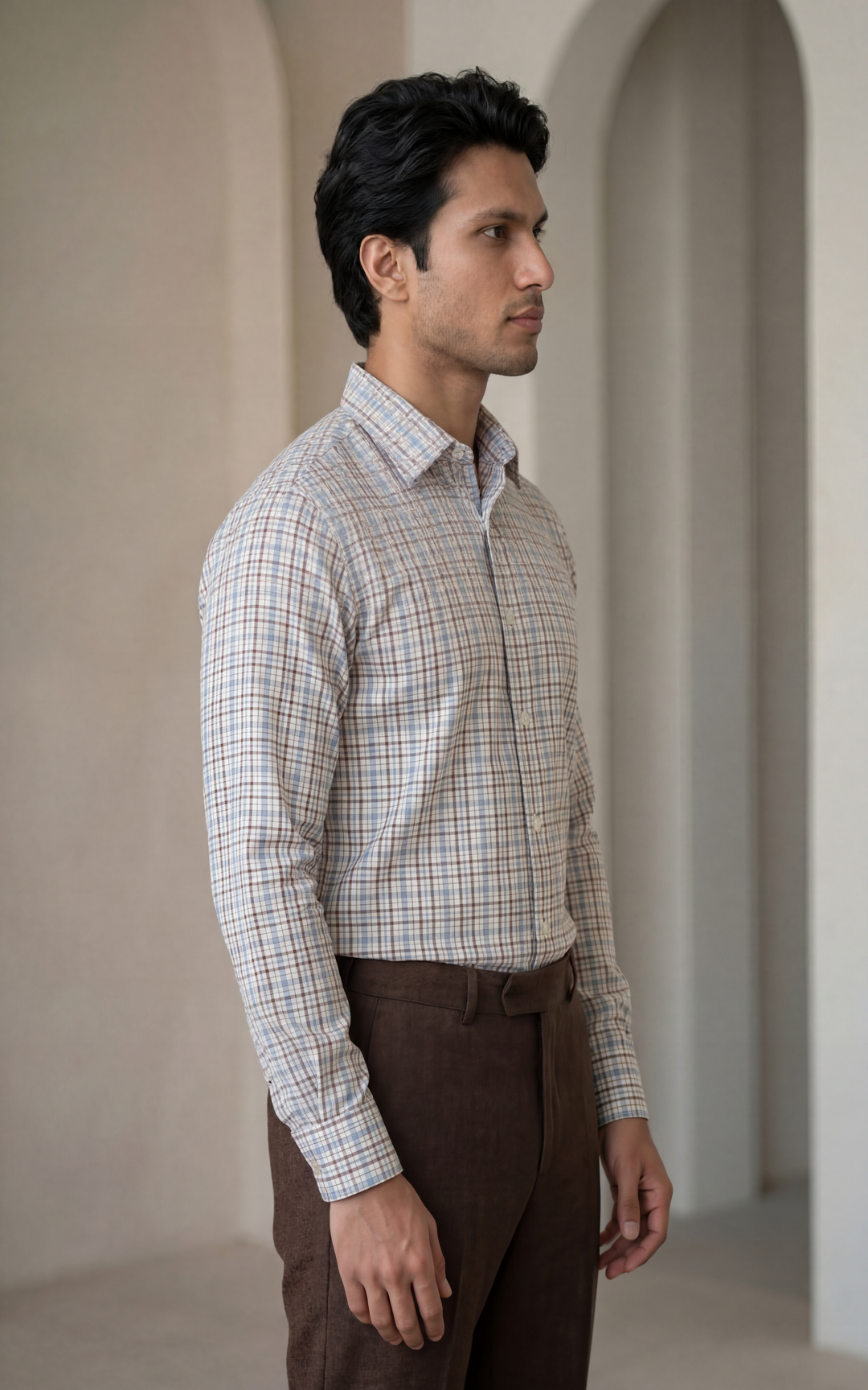 Cotton & Wool Checked Shirt for Men – Regular Fit Premium Quality – Image 3
