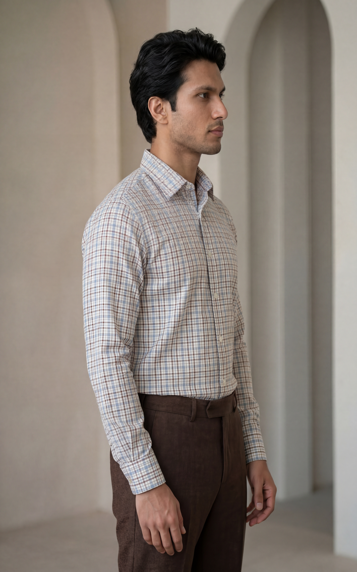 Cotton & Wool Checked Shirt for Men – Regular Fit Premium Quality