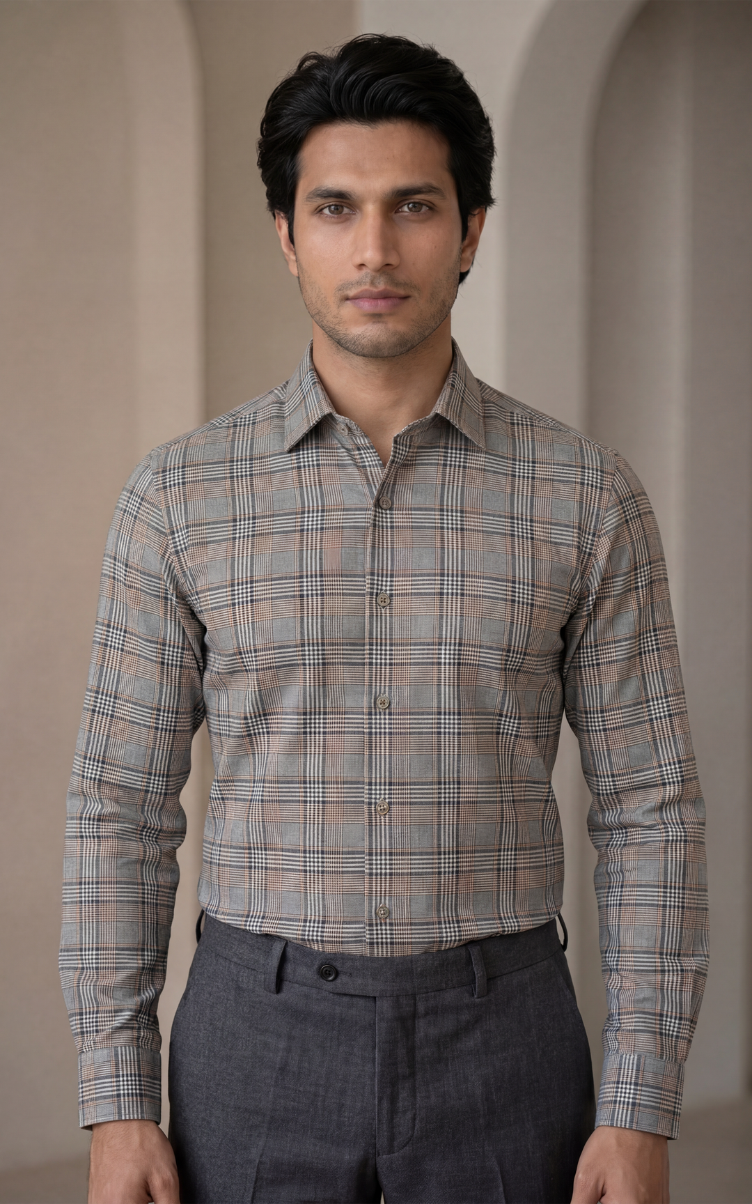 Premium Cotton & Wool Checked Shirt for Men – Regular Fit