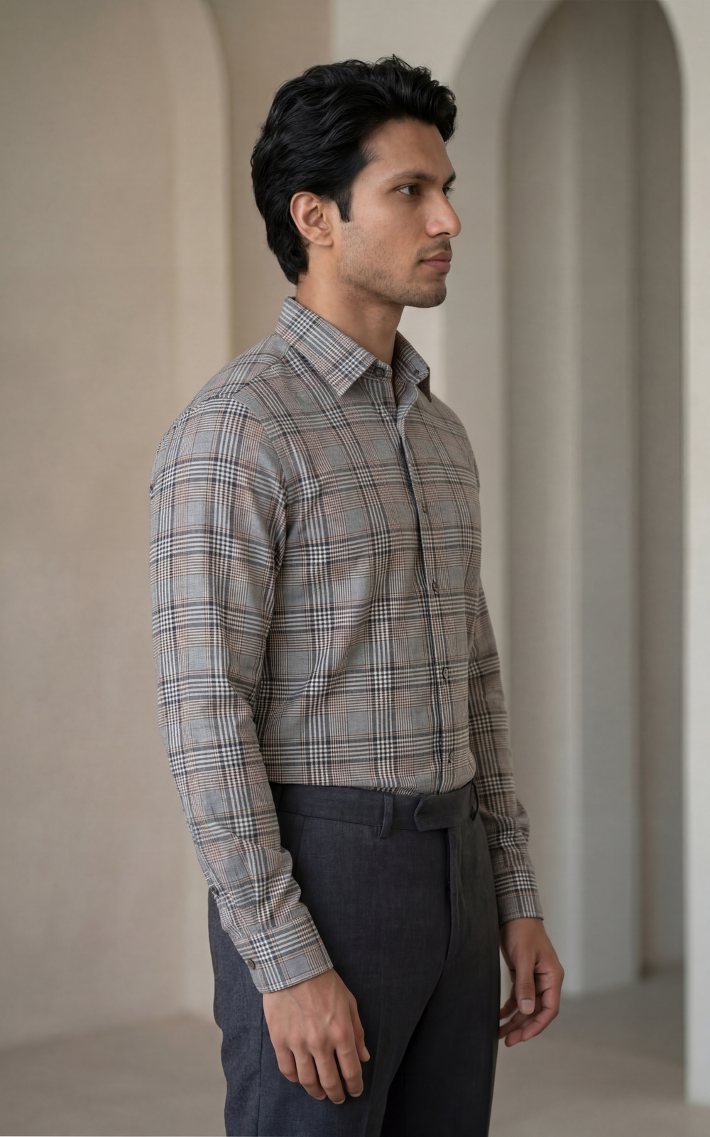 Premium Cotton & Wool Checked Shirt for Men – Regular Fit