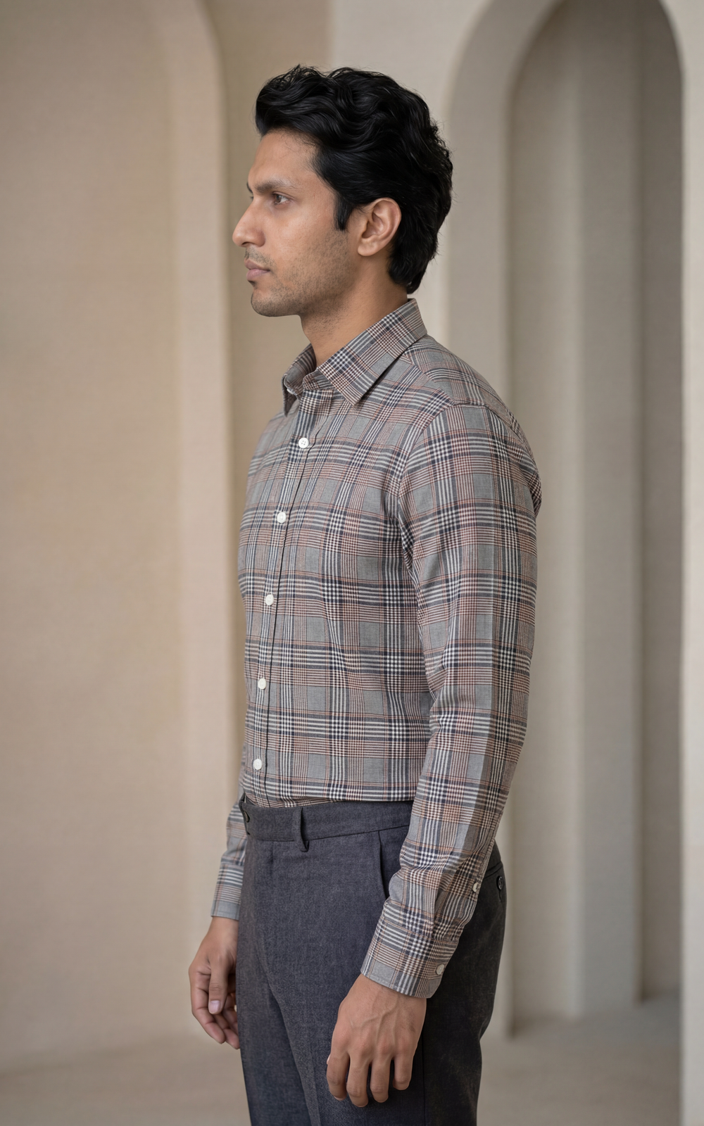 Premium Cotton & Wool Checked Shirt for Men – Regular Fit