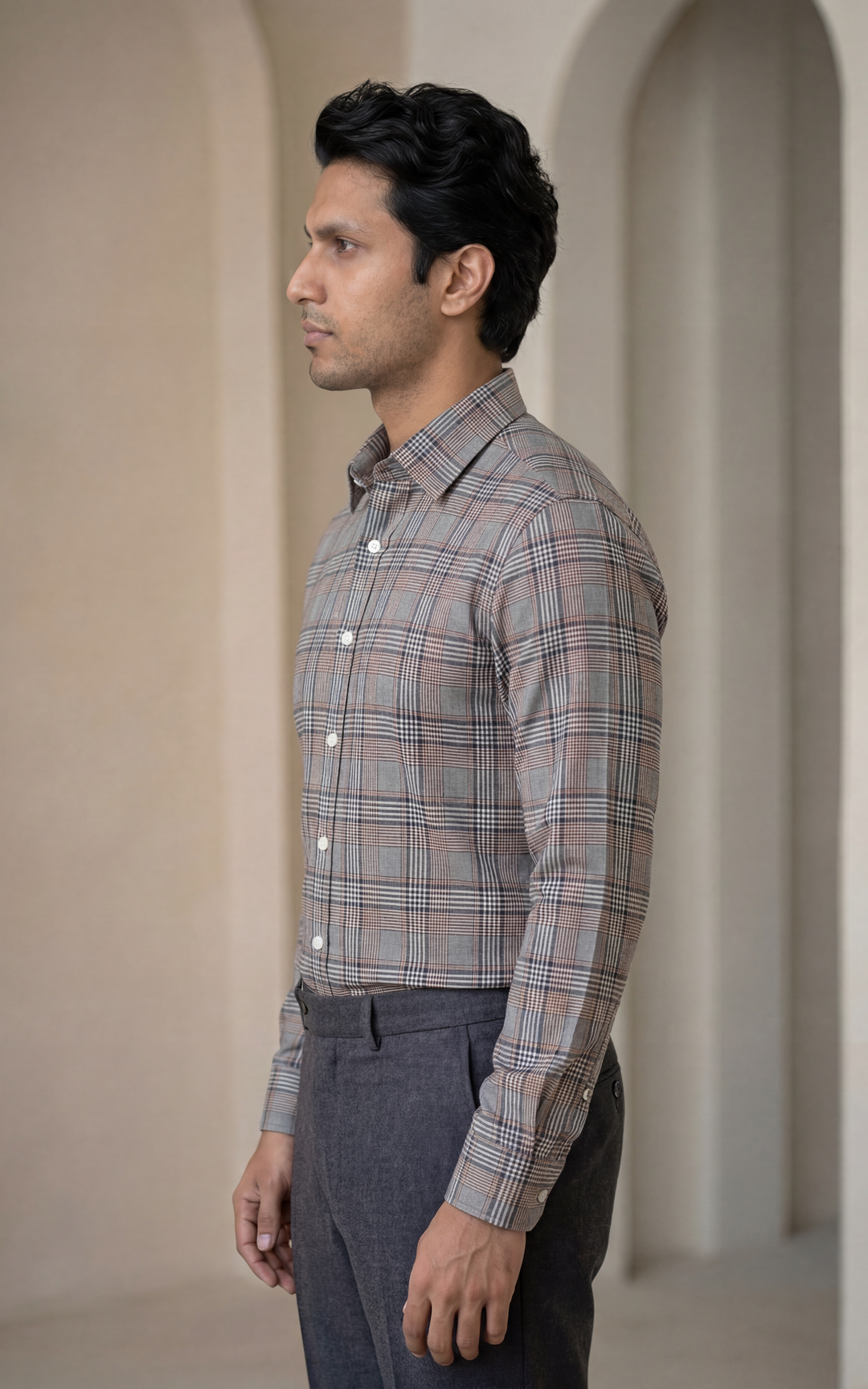 Premium Cotton & Wool Checked Shirt for Men – Regular Fit – Image 3