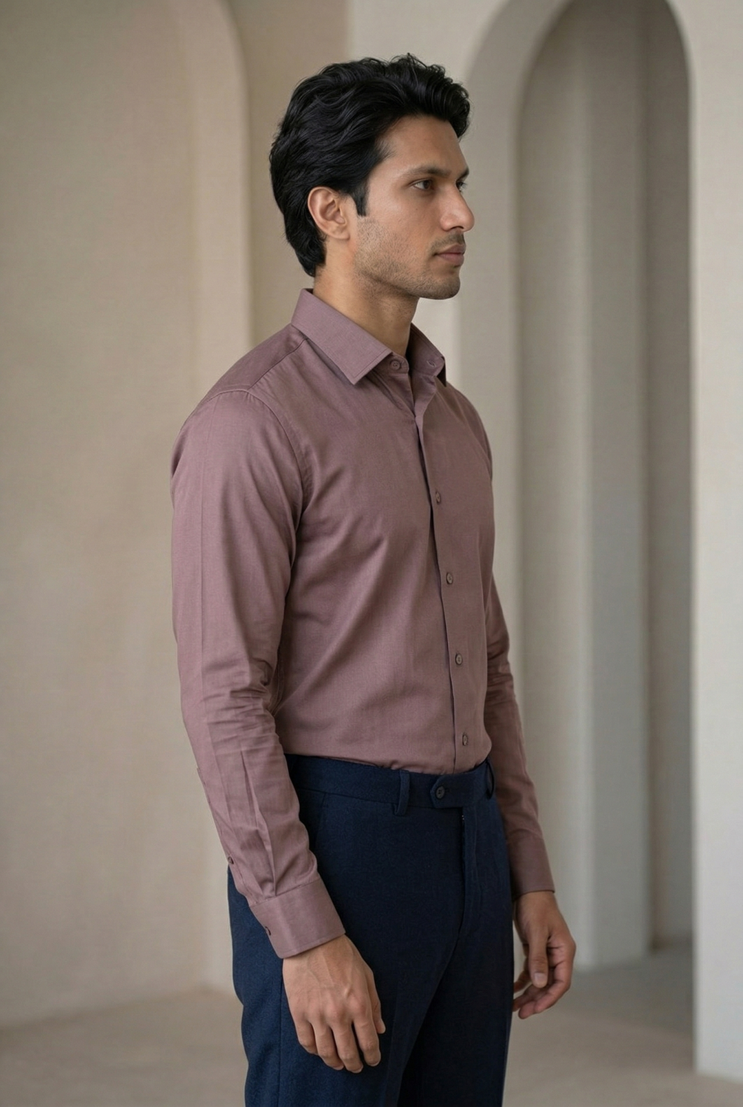 Lightweight Giza Cotton Formal Shirt for Men – Regular Fit Plain Style – Image 3