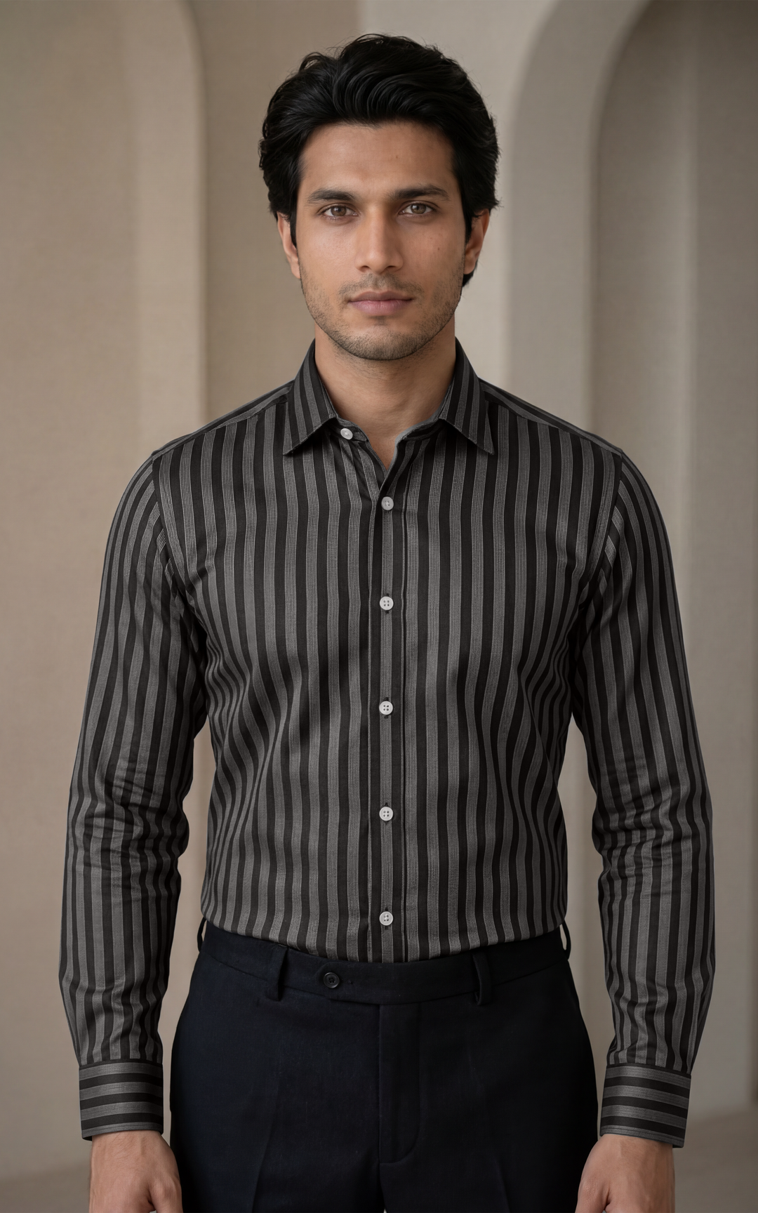 Black Striped Shirt for Men – Regular Fit Cotton (Casual/Formal)