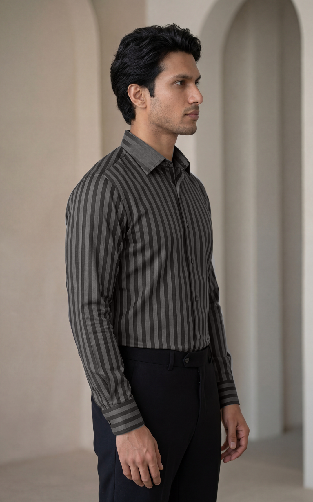 Black Striped Shirt for Men – Regular Fit Cotton (Casual/Formal) – Image 3