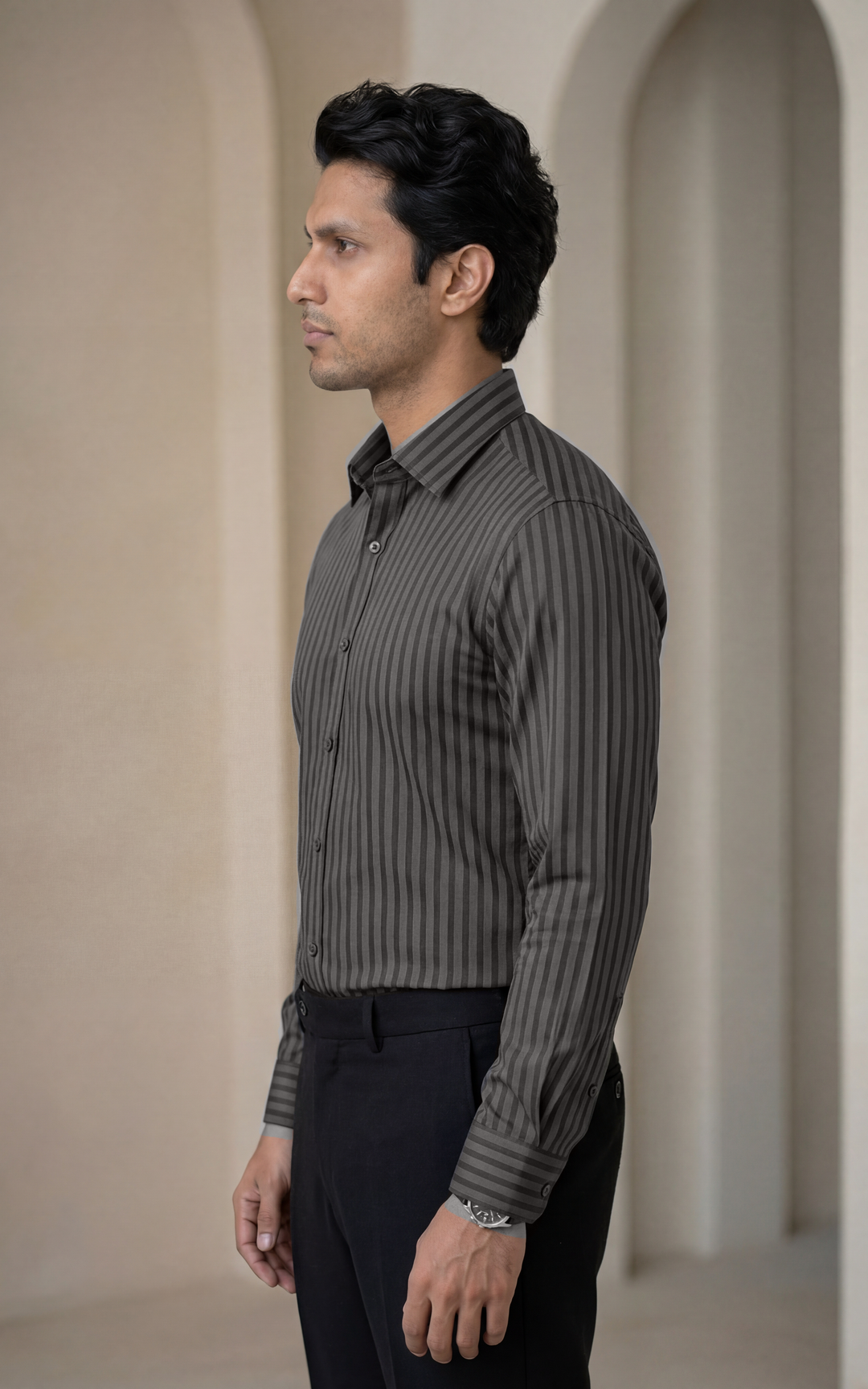 Black Striped Shirt for Men – Regular Fit Cotton (Casual/Formal) – Image 4