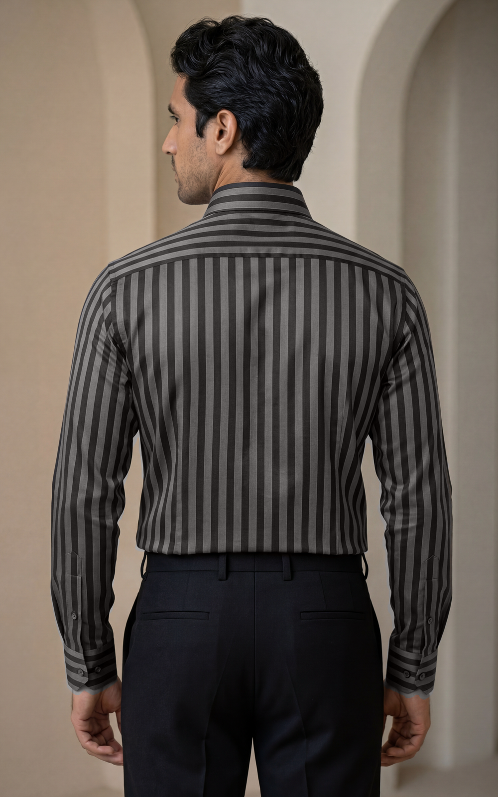 Black Striped Shirt for Men – Regular Fit Cotton (Casual/Formal)