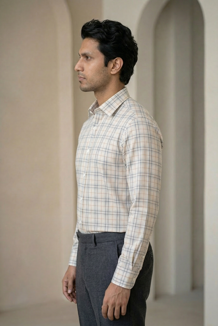 Checked Giza Cotton & Wool Shirt for Men – Regular Fit