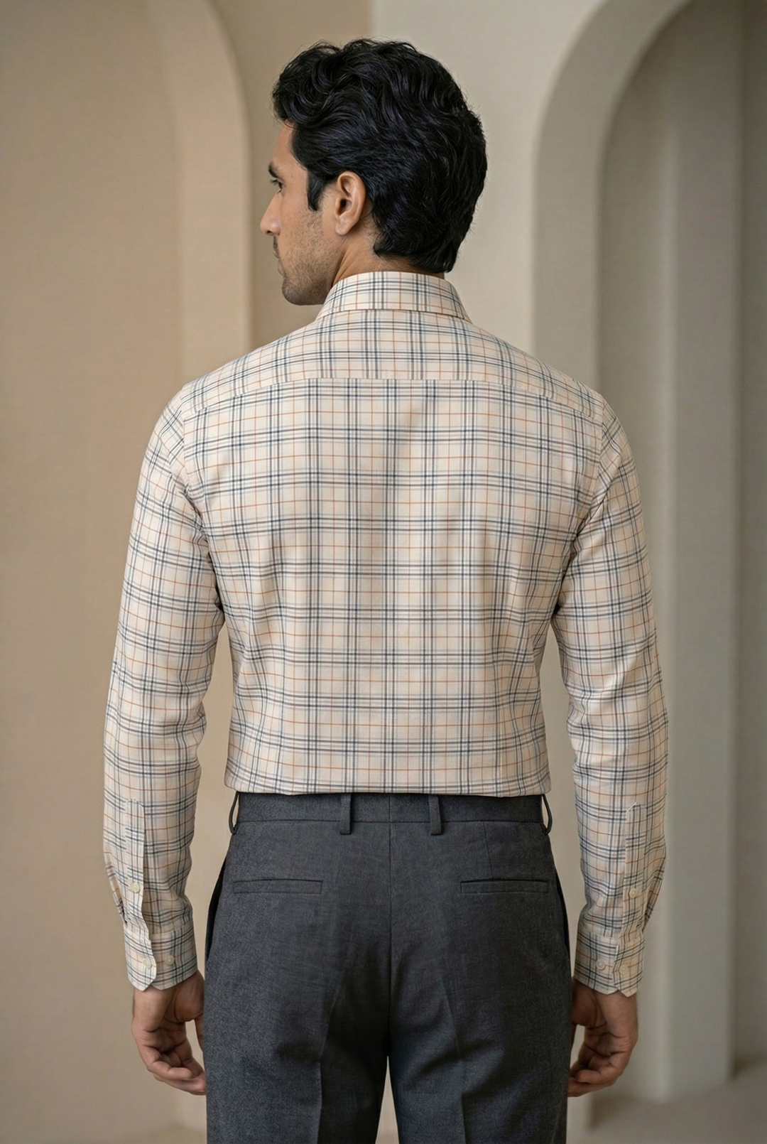 Checked Giza Cotton & Wool Shirt for Men – Regular Fit – Image 2