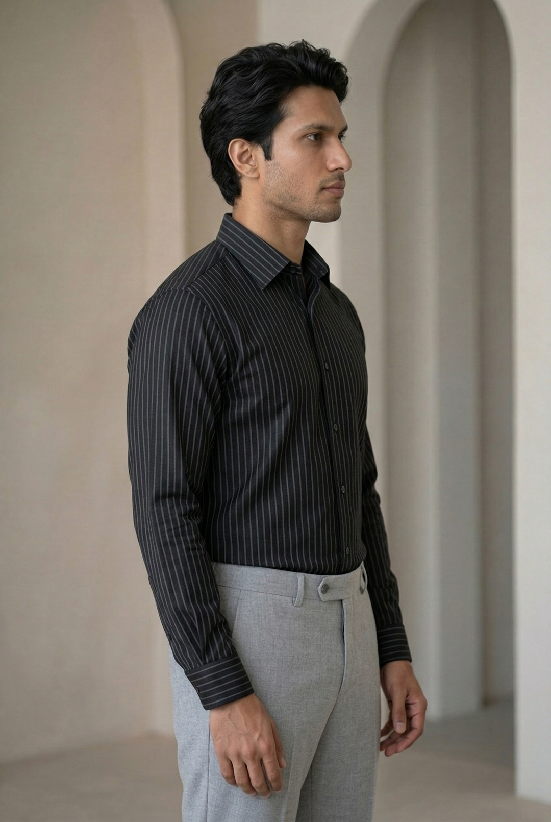 Premium Black Giza Cotton Lining Shirt for Men – Regular Fit – Image 3
