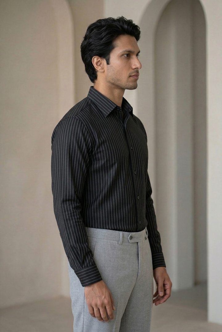 Premium Black Giza Cotton Lining Shirt for Men – Regular Fit