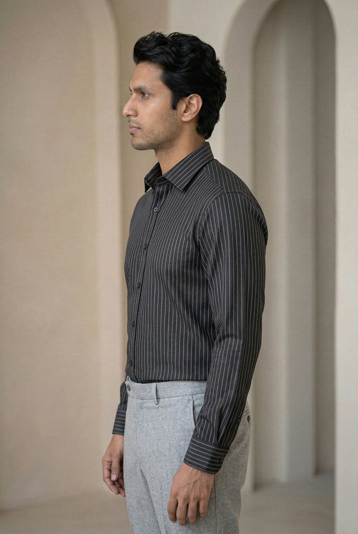 Premium Black Giza Cotton Lining Shirt for Men – Regular Fit