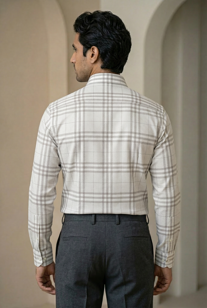 White Checked Giza Cotton Shirt for Men – Regular Fit