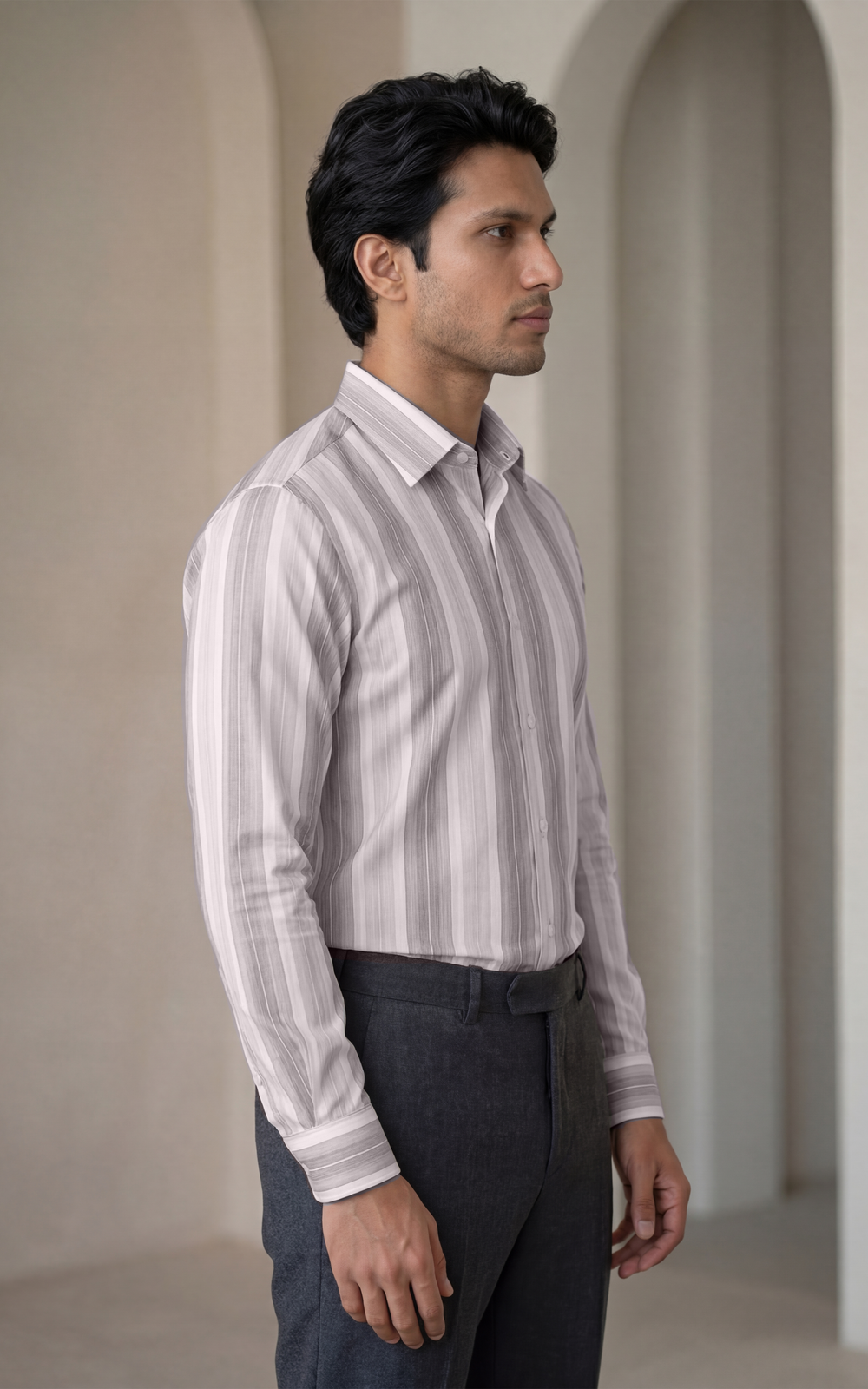 Lightweight Giza Cotton Shirt for Men – Regular Fit Striped Style