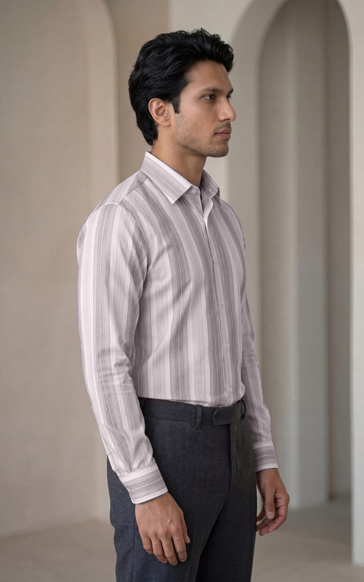 Lightweight Giza Cotton Shirt for Men – Regular Fit Striped Style