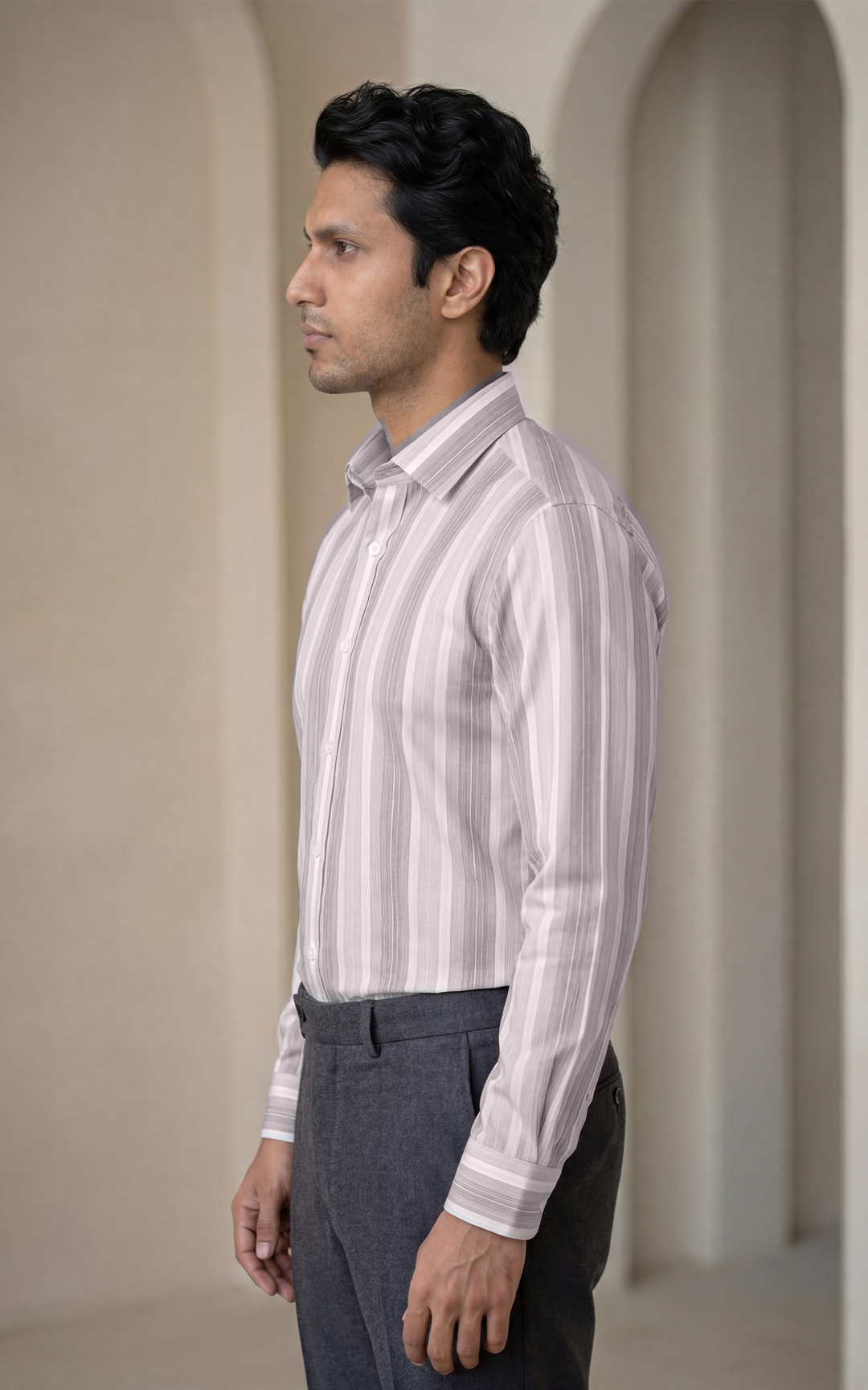 Lightweight Giza Cotton Shirt for Men – Regular Fit Striped Style – Image 4