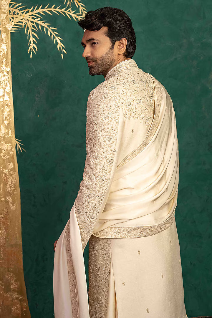 Floral Foliage Sherwani with Zardosi & Moti – Image 4