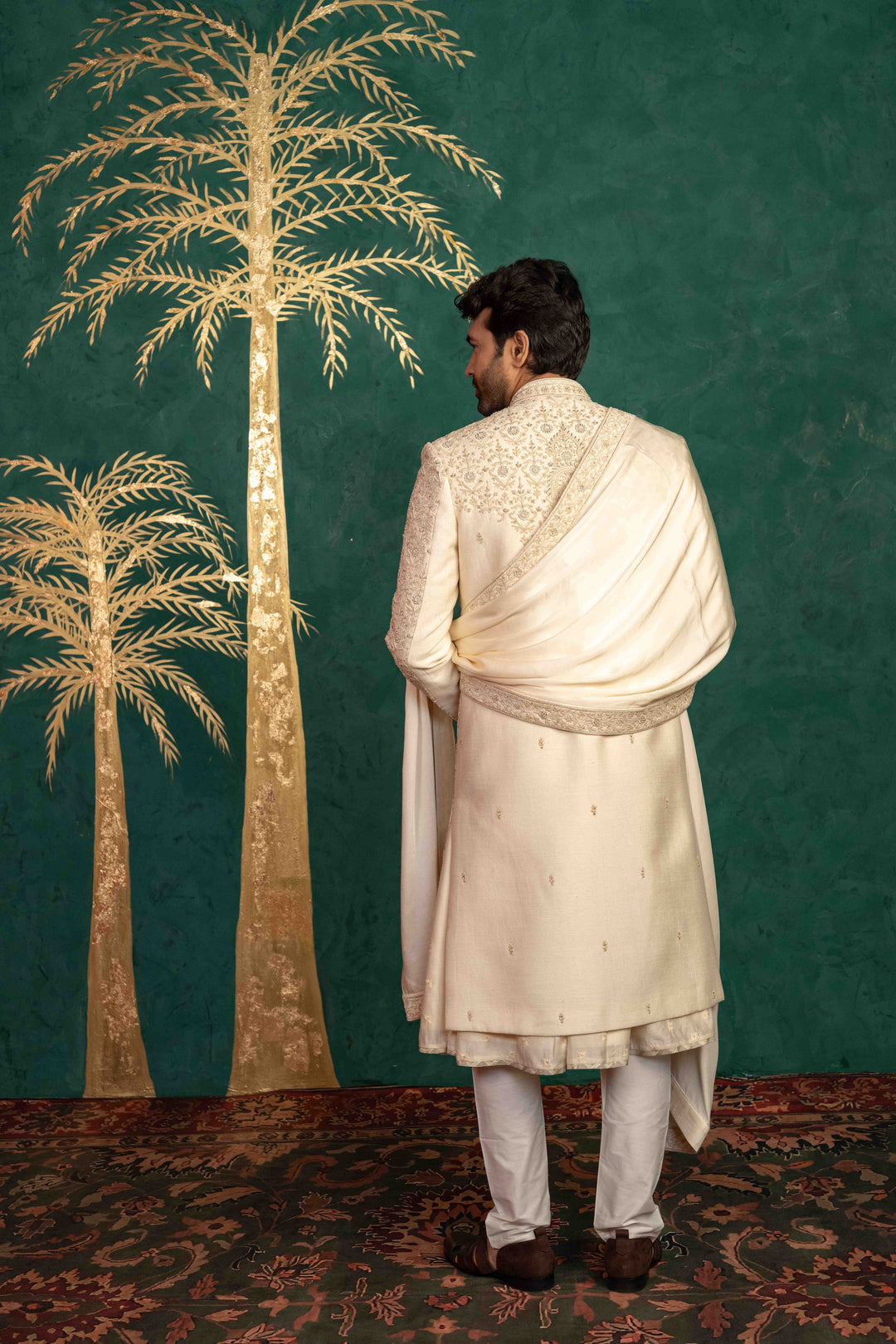Floral and Foliage-Inspired Sherwani with Zardosi and Moti Embellishments – Image 12