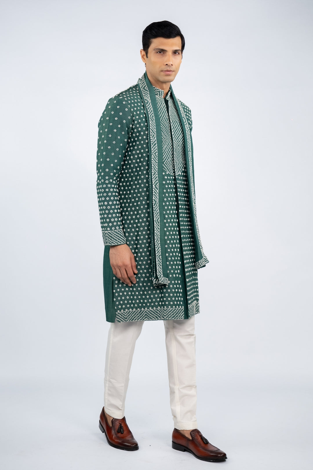 Green Front Open French Knot Kurta – Image 4