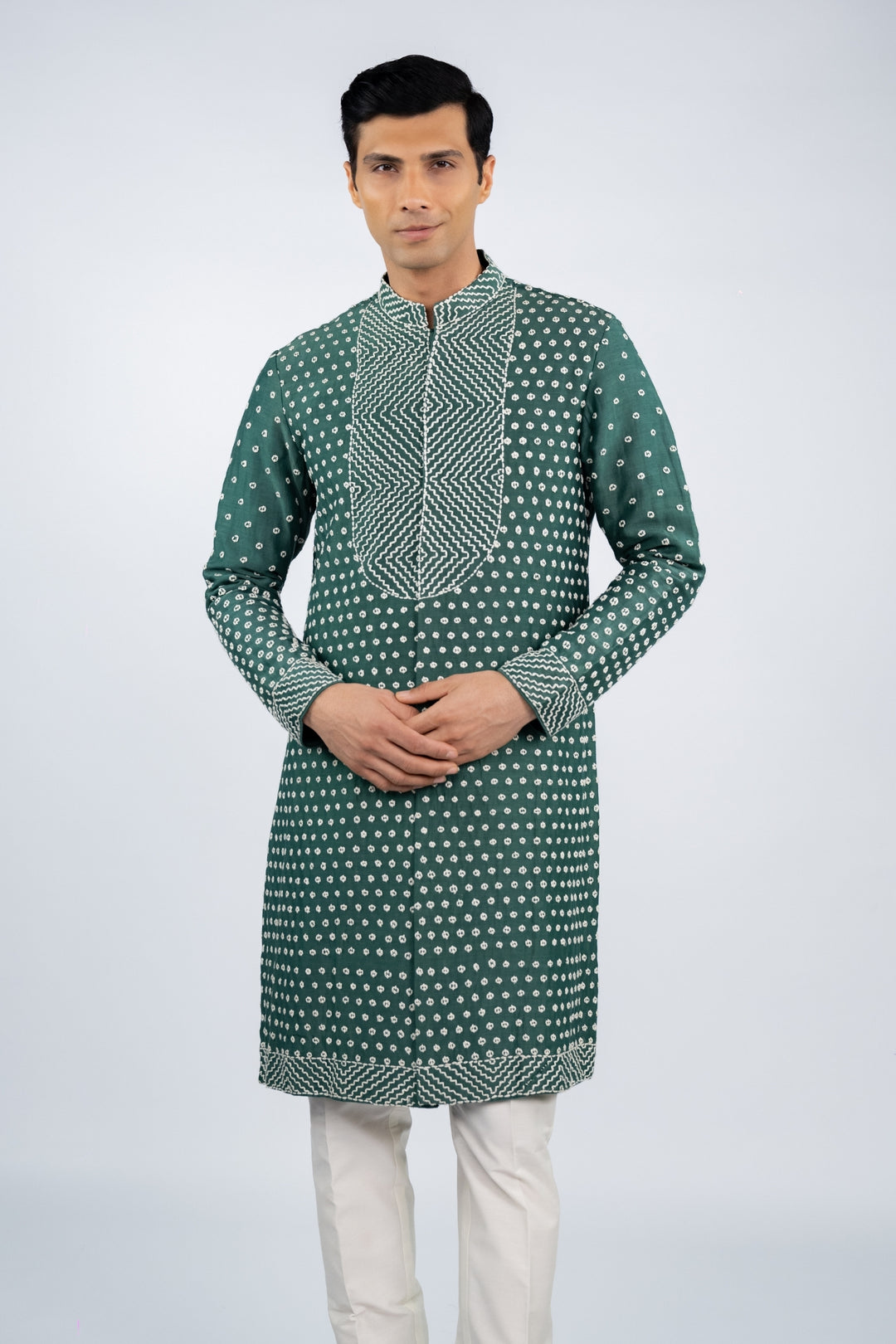 Green Front Open French Knot Kurta – Image 5